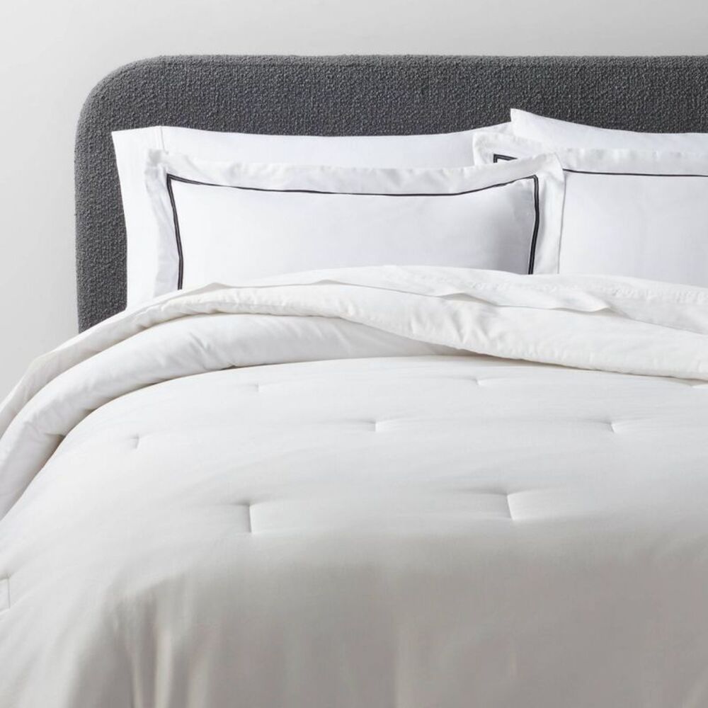 3pc Full/Queen 300TC Cotton Sateen Embroidered Comforter Set - White